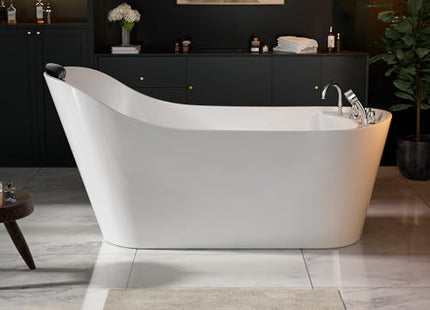 Empava 59" x 29" Freestanding Whirlpool Tub, Acrylic 560W Jetted Bathtub with 7 Hydromassage Nozzles,Lumbar and Neck Support,ETL Certified