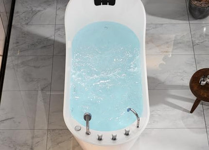 Empava 59" x 29" Freestanding Whirlpool Tub, Acrylic 560W Jetted Bathtub with 7 Hydromassage Nozzles,Lumbar and Neck Support,ETL Certified