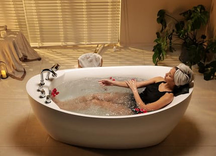 Empava 59" x 29" Freestanding Whirlpool Tub, Acrylic 560W Jetted Bathtub with 7 Hydromassage Nozzles,Lumbar and Neck Support,ETL Certified