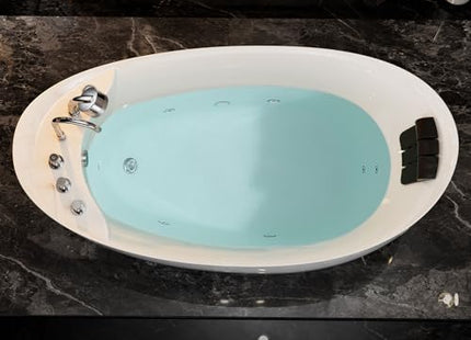 Empava 59" x 29" Freestanding Whirlpool Tub, Acrylic 560W Jetted Bathtub with 7 Hydromassage Nozzles,Lumbar and Neck Support,ETL Certified