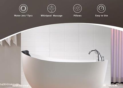 Empava 59" x 29" Freestanding Whirlpool Tub, Acrylic 560W Jetted Bathtub with 7 Hydromassage Nozzles,Lumbar and Neck Support,ETL Certified
