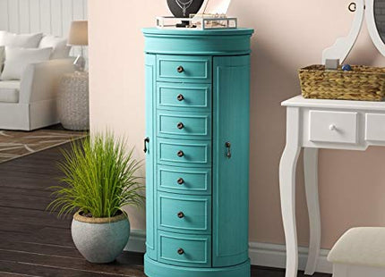 Hives and Honey Blair Oval Standing Jewelry Armoire, Organizer with Mirror Lid, Side Doors, 7 Drawers, Jewelry Box for Necklaces, Earrings, Bracelets