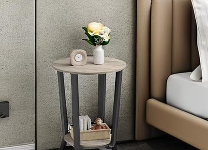 VASAGLE End Table, Round Side Table with Storage Shelf, Easy Assembly, Industrial Accent Furniture with Steel Frame, Rustic Brown and Black
