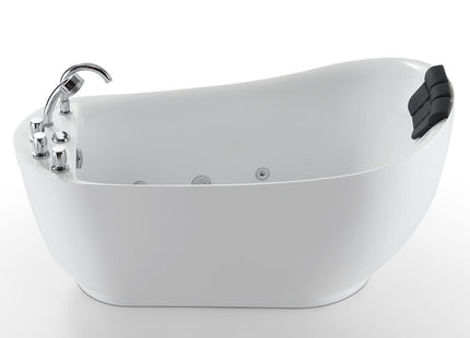 Empava 59" x 29" Freestanding Whirlpool Tub, Acrylic 560W Jetted Bathtub with 7 Hydromassage Nozzles,Lumbar and Neck Support,ETL Certified