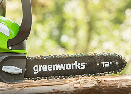 Greenworks 40V 12" Cordless Compact Chainsaw (Great For Storm Clean-Up, Pruning, and Camping), 2.0Ah Battery and Charger Included