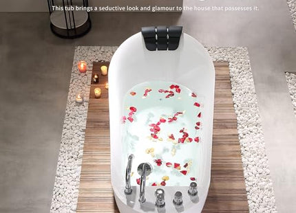 Empava 59" x 29" Freestanding Whirlpool Tub, Acrylic 560W Jetted Bathtub with 7 Hydromassage Nozzles,Lumbar and Neck Support,ETL Certified