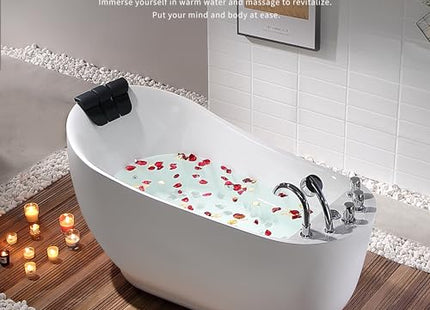 Empava 59" x 29" Freestanding Whirlpool Tub, Acrylic 560W Jetted Bathtub with 7 Hydromassage Nozzles,Lumbar and Neck Support,ETL Certified