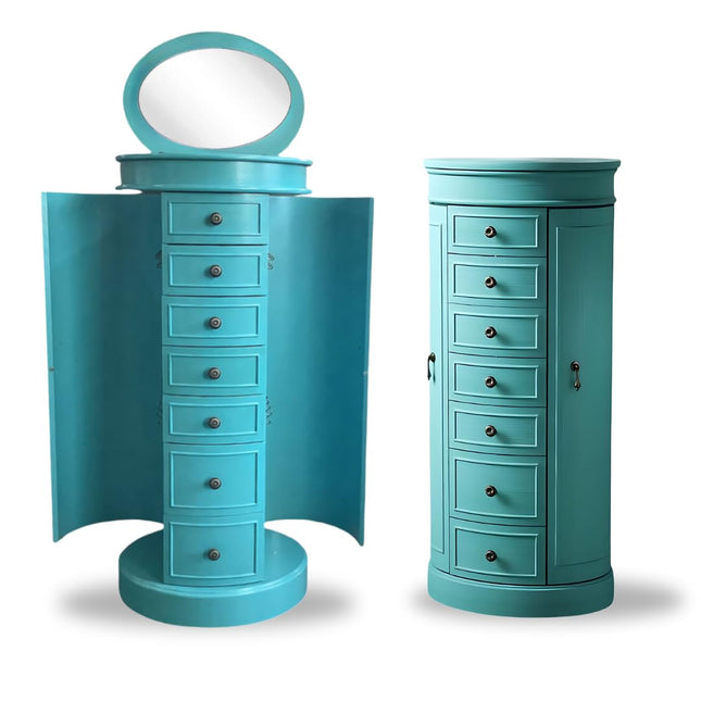 Hives and Honey Blair Oval Standing Jewelry Armoire, Organizer with Mirror Lid, Side Doors, 7 Drawers, Jewelry Box for Necklaces, Earrings, Bracelets
