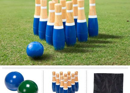 13-Piece Wood Bowling Set - Indoor/Outdoor Bowling Game