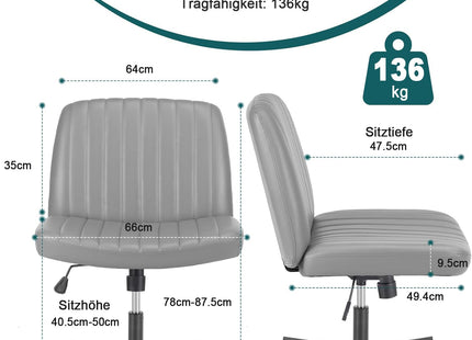 DUMOS Criss Cross Chair Legged Office Wide Comfy Desk Seat, No Wheels Armless Computer Task Seating, Swivel Vanity Home Height Adjustable