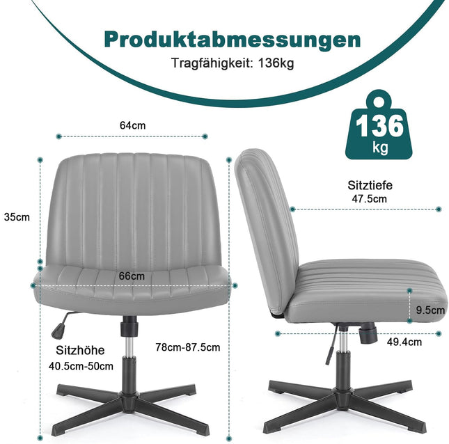 DUMOS Criss Cross Chair Legged Office Wide Comfy Desk Seat, No Wheels Armless Computer Task Seating, Swivel Vanity Home Height Adjustable