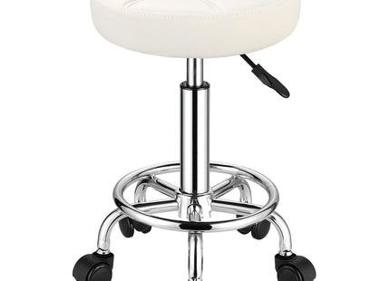 Round Rolling Stools PU Leather Seat Height Adjustable Swivel Stool with Wheels