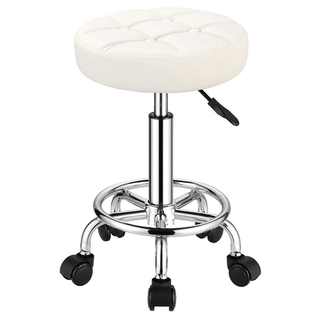 Round Rolling Stools PU Leather Seat Height Adjustable Swivel Stool with Wheels