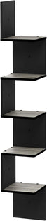 Furinno Rossi Wall Mount Floating Corner Shelf, 5-Tier Square, French Oak Grey/Black