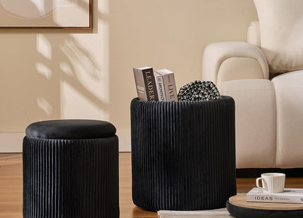 Round Set of 2 Ottoman with Storage