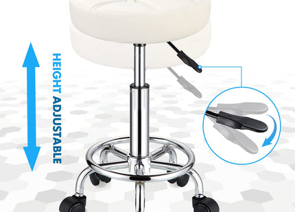 Round Rolling Stools PU Leather Seat Height Adjustable Swivel Stool with Wheels