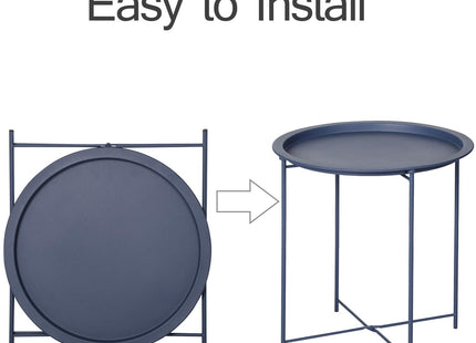 VECELO Modern End Side Table,Round Metal Foldable Tray,Stable Snack Nightstand for Outdoors,Small Space,Living Room and Balcony, Blue, 18.5 in x 18.5 in x 19.7 in