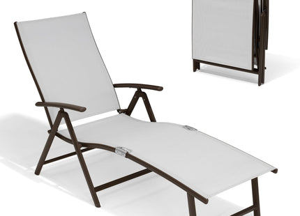 Crestlive Products Chaise Lounge Chair Outdoor Set of 2, Aluminum Folding Patio Recliner Chair, Adjustable 8 Positions Assemble-Free Perfect for Beach, Yard, Pool, Deck