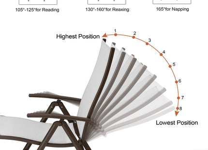 Crestlive Products Chaise Lounge Chair Outdoor Set of 2, Aluminum Folding Patio Recliner Chair, Adjustable 8 Positions Assemble-Free Perfect for Beach, Yard, Pool, Deck