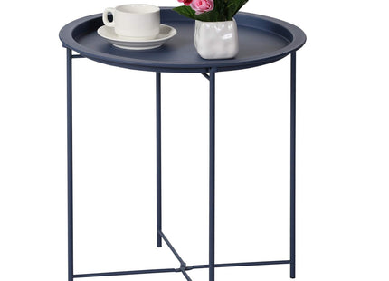 VECELO Modern End Side Table,Round Metal Foldable Tray,Stable Snack Nightstand for Outdoors,Small Space,Living Room and Balcony, Blue, 18.5 in x 18.5 in x 19.7 in