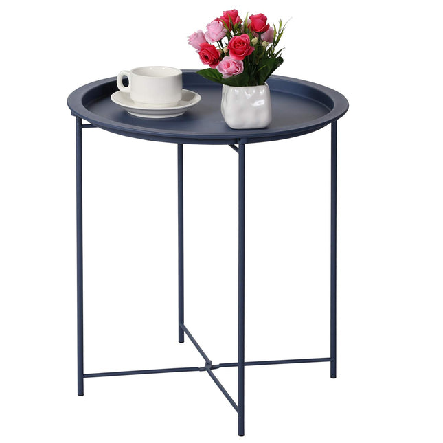 VECELO Modern End Side Table,Round Metal Foldable Tray,Stable Snack Nightstand for Outdoors,Small Space,Living Room and Balcony, Blue, 18.5 in x 18.5 in x 19.7 in