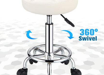 Round Rolling Stools PU Leather Seat Height Adjustable Swivel Stool with Wheels