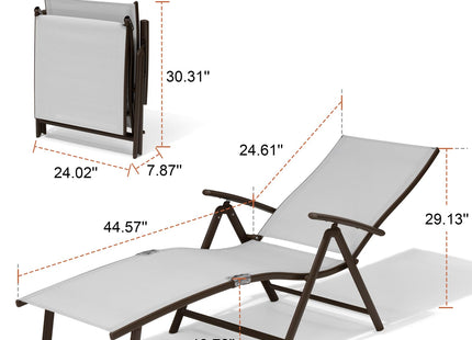 Crestlive Products Chaise Lounge Chair Outdoor Set of 2, Aluminum Folding Patio Recliner Chair, Adjustable 8 Positions Assemble-Free Perfect for Beach, Yard, Pool, Deck