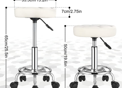 Round Rolling Stools PU Leather Seat Height Adjustable Swivel Stool with Wheels