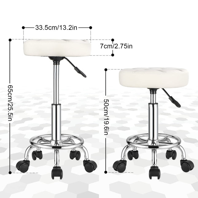 Round Rolling Stools PU Leather Seat Height Adjustable Swivel Stool with Wheels
