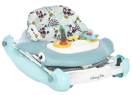 Dream on Me 2-in-1 Aloha Fun Baby Walker in Blue, Easily Convertible Baby Walker, Adjustable Three Position Height Settings, Easy to Fold and Store