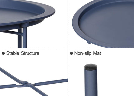 VECELO Modern End Side Table,Round Metal Foldable Tray,Stable Snack Nightstand for Outdoors,Small Space,Living Room and Balcony, Blue, 18.5 in x 18.5 in x 19.7 in