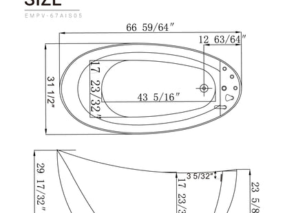 Empava 59" x 29" Freestanding Whirlpool Tub, Acrylic 560W Jetted Bathtub with 7 Hydromassage Nozzles,Lumbar and Neck Support,ETL Certified