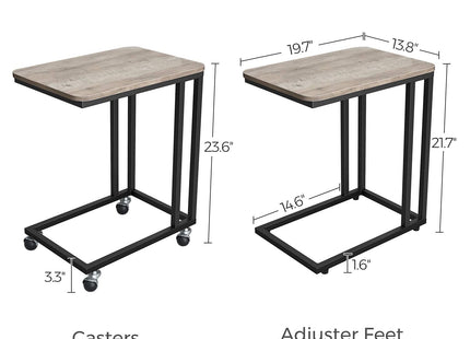 VASAGLE End Table, C Shaped TV Tray with Metal Frame Rolling Casters