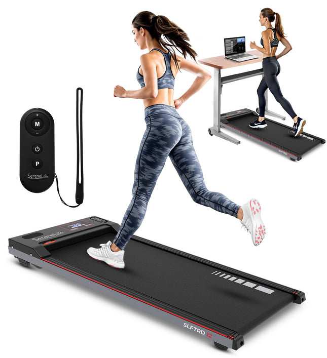 SereneLife Walking Pad Treadmill with Remote Control, 0.6 to 5.0 MPH Smart Speed Control, Walking Mat, Under Desk Treadmill for Home Office, Shock Absorption, App Support, 265lbs Limit