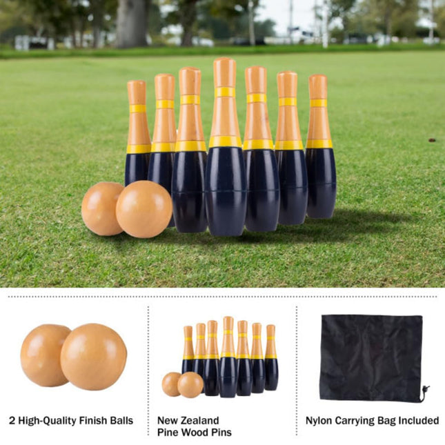 13-Piece Wood Bowling Set - Indoor/Outdoor Bowling Game