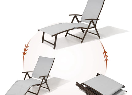 Crestlive Products Chaise Lounge Chair Outdoor Set of 2, Aluminum Folding Patio Recliner Chair, Adjustable 8 Positions Assemble-Free Perfect for Beach, Yard, Pool, Deck