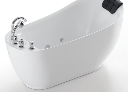 Empava 59" x 29" Freestanding Whirlpool Tub, Acrylic 560W Jetted Bathtub with 7 Hydromassage Nozzles,Lumbar and Neck Support,ETL Certified
