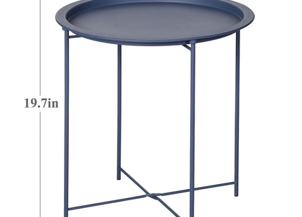 VECELO Modern End Side Table,Round Metal Foldable Tray,Stable Snack Nightstand for Outdoors,Small Space,Living Room and Balcony, Blue, 18.5 in x 18.5 in x 19.7 in