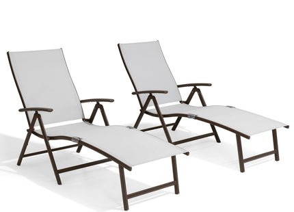 Crestlive Products Chaise Lounge Chair Outdoor Set of 2, Aluminum Folding Patio Recliner Chair, Adjustable 8 Positions Assemble-Free Perfect for Beach, Yard, Pool, Deck