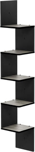 Furinno Rossi Wall Mount Floating Corner Shelf, 5-Tier Square, French Oak Grey/Black