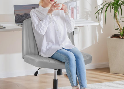 DUMOS Criss Cross Chair Legged Office Wide Comfy Desk Seat, No Wheels Armless Computer Task Seating, Swivel Vanity Home Height Adjustable