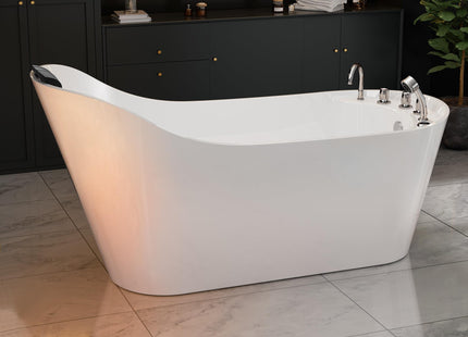 Empava 59" x 29" Freestanding Whirlpool Tub, Acrylic 560W Jetted Bathtub with 7 Hydromassage Nozzles,Lumbar and Neck Support,ETL Certified