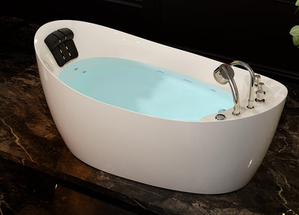Empava 59" x 29" Freestanding Whirlpool Tub, Acrylic 560W Jetted Bathtub with 7 Hydromassage Nozzles,Lumbar and Neck Support,ETL Certified
