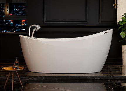 Empava 59" x 29" Freestanding Whirlpool Tub, Acrylic 560W Jetted Bathtub with 7 Hydromassage Nozzles,Lumbar and Neck Support,ETL Certified
