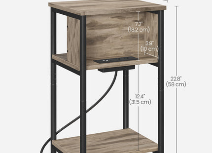 VASAGLE Side Table with Charging Station, 3-Tier End Table with USB Ports and Outlets