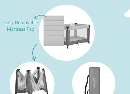 Dream On Me Zazzy Portable Playard with Bassinet in Grey, Packable and Easy Setup Baby Playard, Lightweight and Portable Playard for Baby with Mattress and Travel Bag