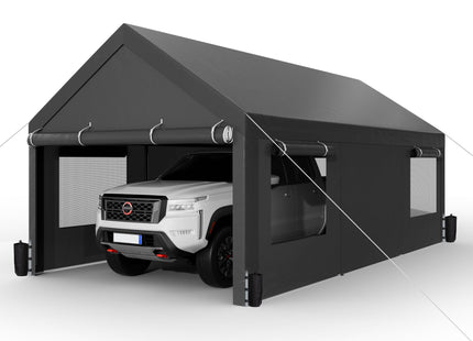 Shintenchi Carport 12' x 20' Heavy Duty Portable Garage, Carport Canopy with Side-Opening Door & Roll-Up Windows, Car Canopy for Truck,Car,Boat,Grey