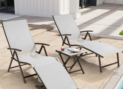 Crestlive Products Chaise Lounge Chair Outdoor Set of 2, Aluminum Folding Patio Recliner Chair, Adjustable 8 Positions Assemble-Free Perfect for Beach, Yard, Pool, Deck