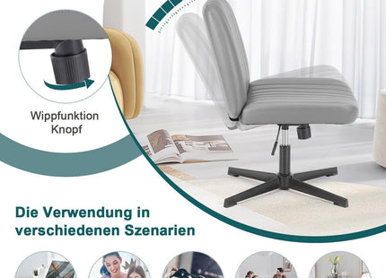 DUMOS Criss Cross Chair Legged Office Wide Comfy Desk Seat, No Wheels Armless Computer Task Seating, Swivel Vanity Home Height Adjustable