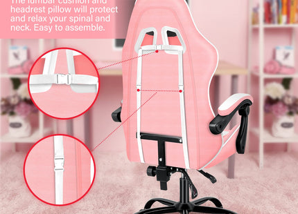 Pink Gaming Chair, Big and Tall Gamer Chair, Racing Style